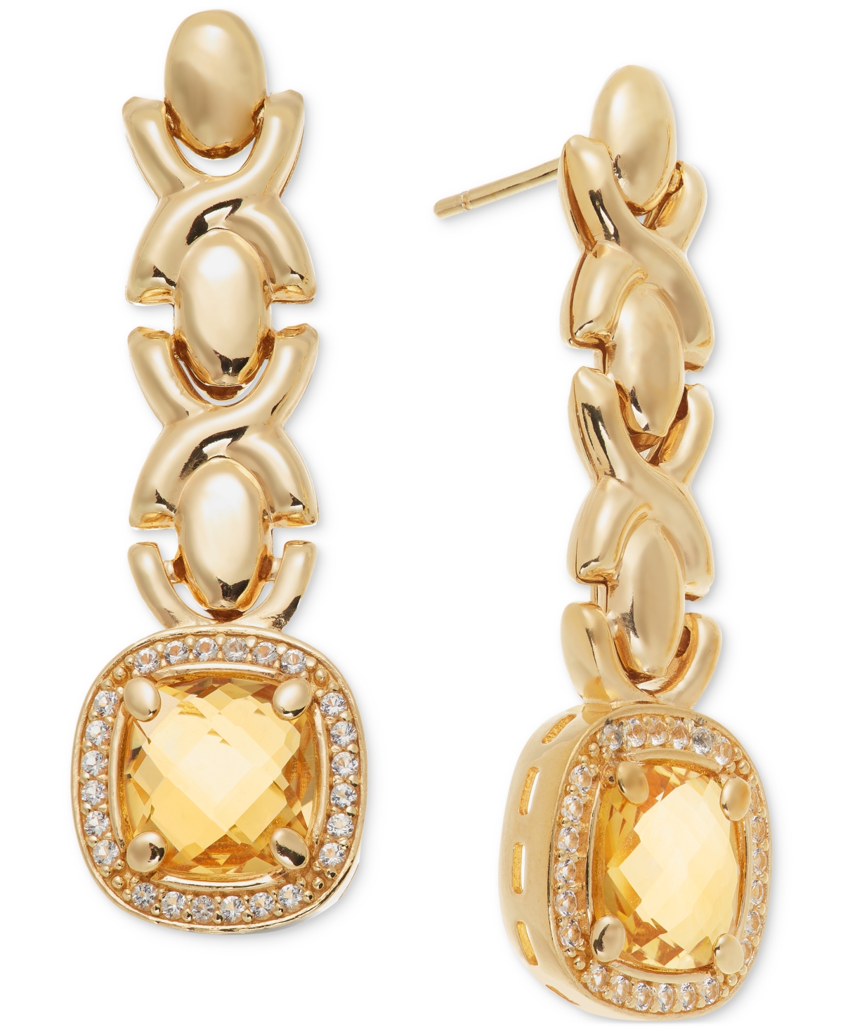 Macy's Citrine (3-5/8 Ct. T.w.) & White Topaz (1/2 Ct. T.w.) Xoxo Link Drop Earrings In 14k Gold-plated Ste In Citrine