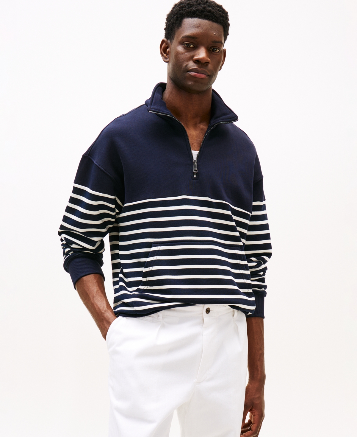 TOMMY HILFIGER MEN'S QUARTER-ZIP STRIPE SWEATSHIRT 
