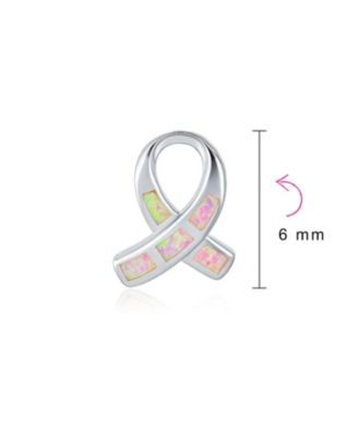 Pink Synthetic Opal Ribbon Breast Cancer Awareness Stud Earrings Sterling Silver 8MM
