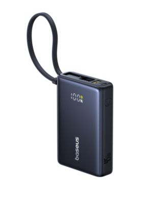 Power Bank, Picogo 10000mAh 45W 3-Output Portable Charger with Built-in USB-C Cable, White