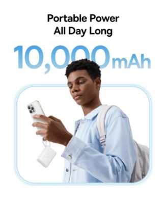 Power Bank, Picogo 10000mAh 45W 3-Output Portable Charger with Built-in USB-C Cable, White