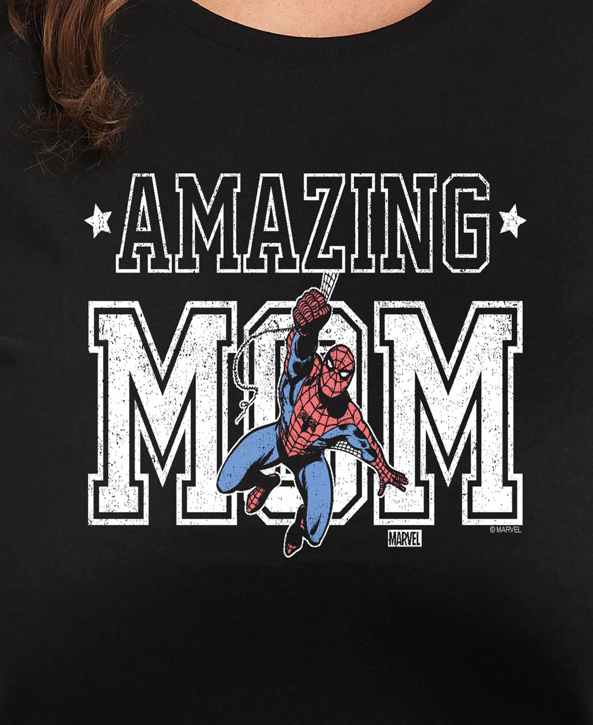 Hybrid Apparel Plus Size Spider-man Amazing Mom Graphic Crew Neck Tee In Black