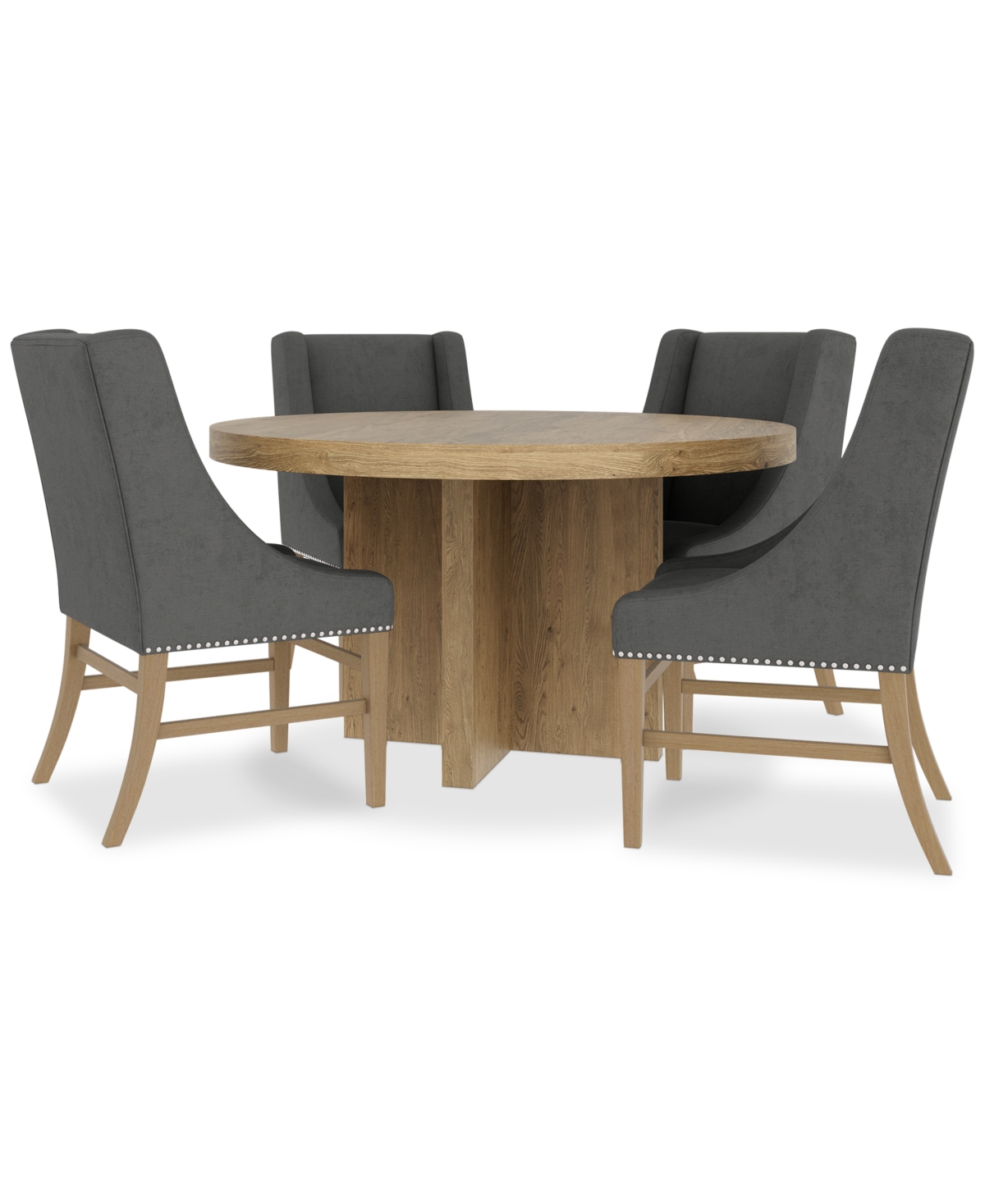 Macy's 5pc Dining Set (davie Round Table & 4 Nelin Chairs) In Slate