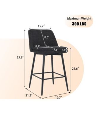  Set of 2  Upholstered, Metal Legs   25.6", 360° Swivel  Counter Height Stools