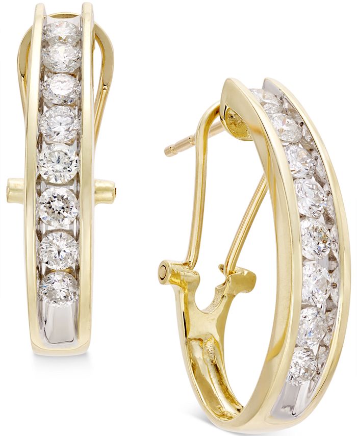 Diamond J Hoop Earrings (1 ct. t.w.) in 10k Gold, White Gold or Rose Gold
