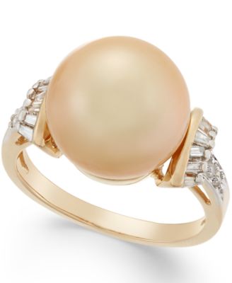 Macy's - Cultured Golden South Sea Pearl (12mm) and Diamond (1/4 ct. t.w.) Ring in 14k Gold