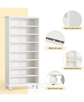 69-Inch Tall Bookcase with LED Lighting Modern 9-Tier Freestanding Bookshelf Solid Wood Legs Wooden Open Display Shelf Organizer