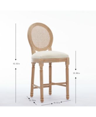 Solid Wood Bar Stools Set of 2, Rattan Back Kitchen Bar Chairs with Upholstered Seat-The Pop Home