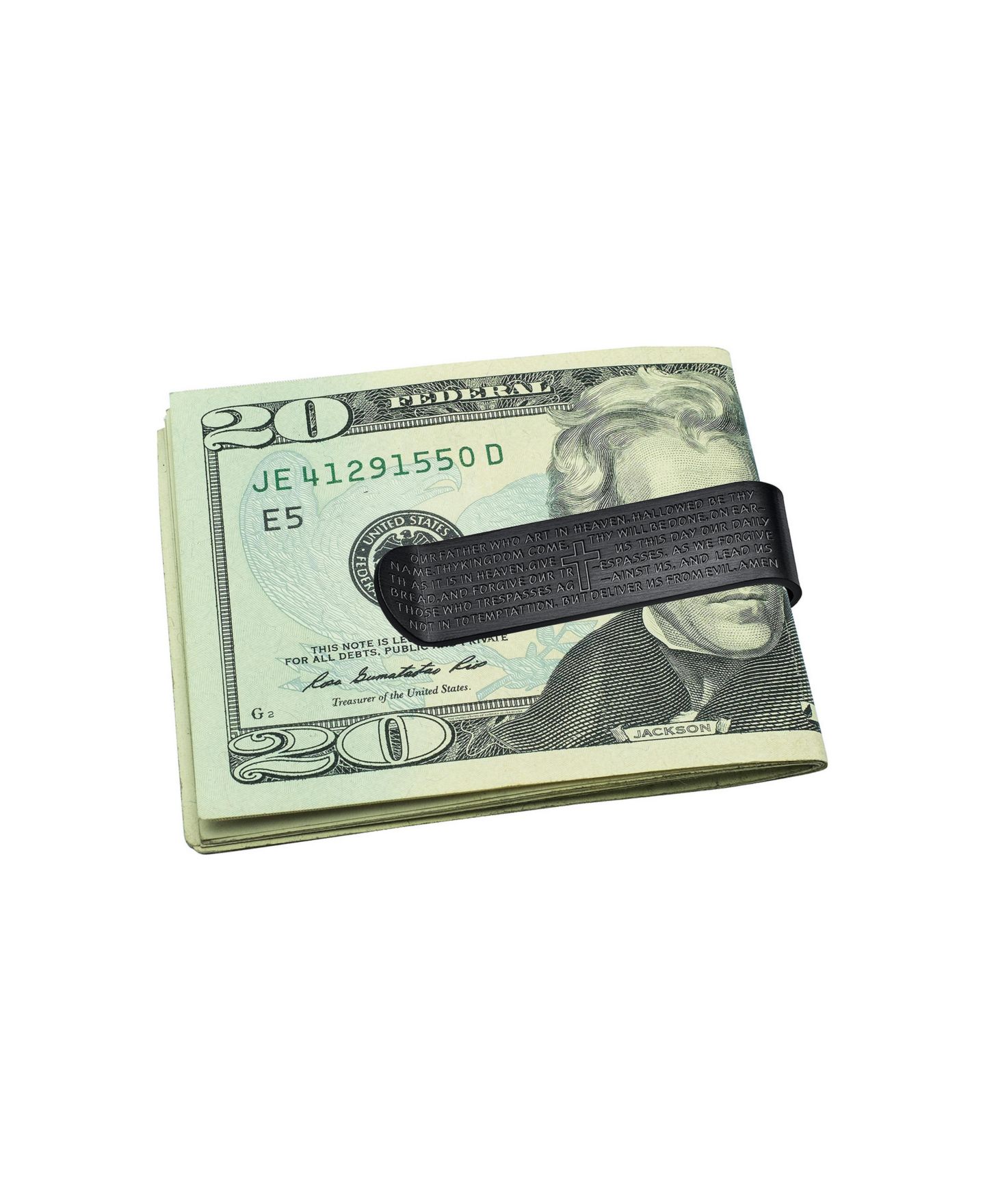 Мужской кошелёк Bling Jewelry Religious Quote Lords Prayer Cross Black Money Clip Card Holder Stainless Steel, цвет: Чёрный — фото 4