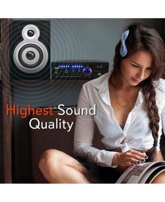 Audio Speaker Power Amplifier System - 2x120W Digital Amp with Headphone Jack, MP3/USB/SD/MMC Card Reader, FM Radio, Bluetooth Receiver, AUX & CD Inputs, Blue LED Display