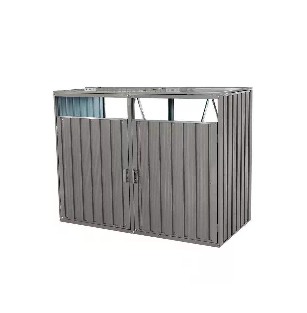 Slickblue Outdoor Galvanized Steel Garbage Bin Storage Shed - Holds 2 Trash Cans - Grey