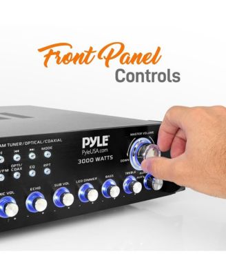 Bluetooth Hybrid Amplifier Receiver - Pro Audio Multi-Channel Stereo Pre-Amplifier System with (2) UHF Wireless Microphones & Digital Optical/Coax, MP3/USB/SD Readers, FM/AM Radio, Rack Mount (3000W MAX)