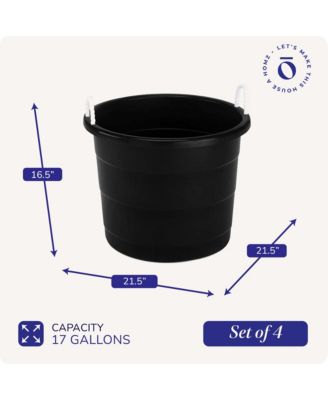 Plastic 17 Gallon Utility Storage Bucket Tub w/ Rope Handle, 4 Pack