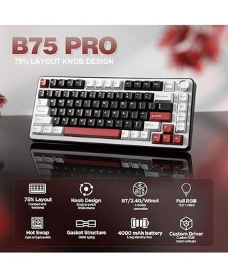 B75 PRO Wireless Mechanical Keyboard,75% Gaming Keyboard Gasket Hot Swap Custom Keyboard with Knob,Pre-lubed Switches RGB,Bluetooth/Type-C/2.4G Creamy Keyboard