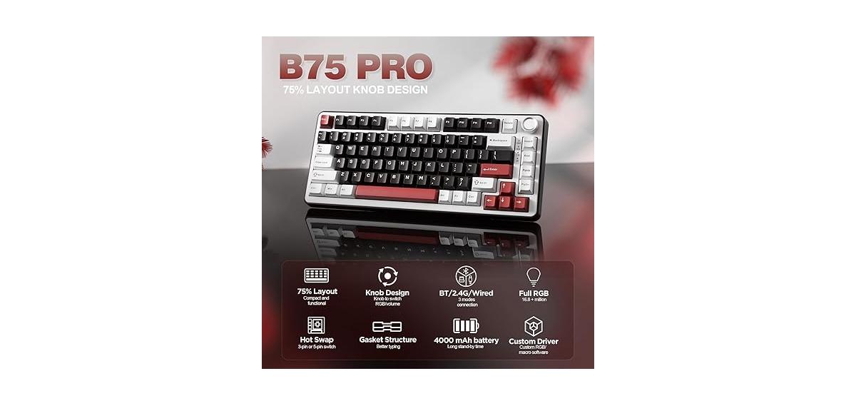 Yunzii B75 Pro Wireless Mechanical Keyboard,75% Gaming Keyboard Gasket Hot Swap Custom with Knob,Pre-lubed Switches Rgb,Bluetooth/Type-c/2.4G