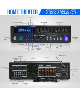 6-Channel Bluetooth Home Theater Amplifier - Built-in Cooling Fan, Radio Antenna, BT/FM/Optical/Coaxial/HDMI & Dual 10 Band EQ, 2000W Peak Power