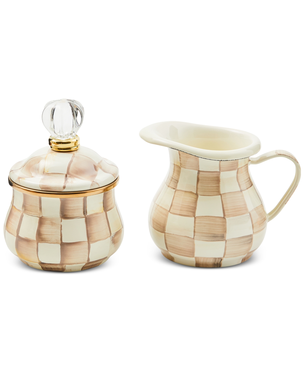 MACKENZIE-CHILDS MOCHA CHECK LIDDED SUGAR BOWL 