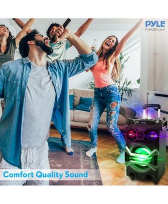 Portable Bluetooth Karaoke Speaker System - PA Loudspeaker with Flashing DJ Lights, Built-in Rechargeable Battery, Wireless Microphone, Mic Talk-Over & Recording Ability