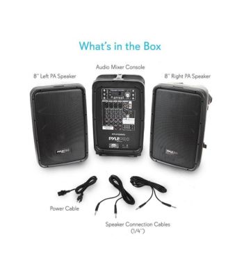 Bluetooth PA Speaker & Amplifier Mixer System Kit - Dual Loudspeakers, 8-Channel Audio Mixer, MP3/USB Reader