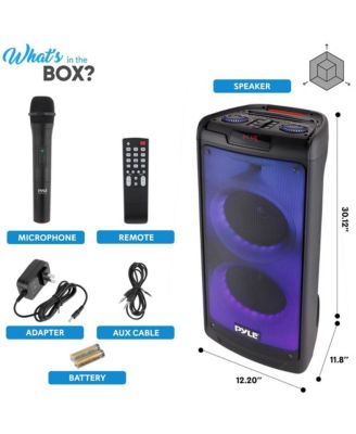 Portable Bluetooth PA Speaker System - 500W Rechargeable Indoor Outdoor Stereo w/Dual 8” Woofer & Tweeter, Audio Recording, Wireless Microphone, Flaming Light, Radio, MP3/USB/Micro SD, Remote