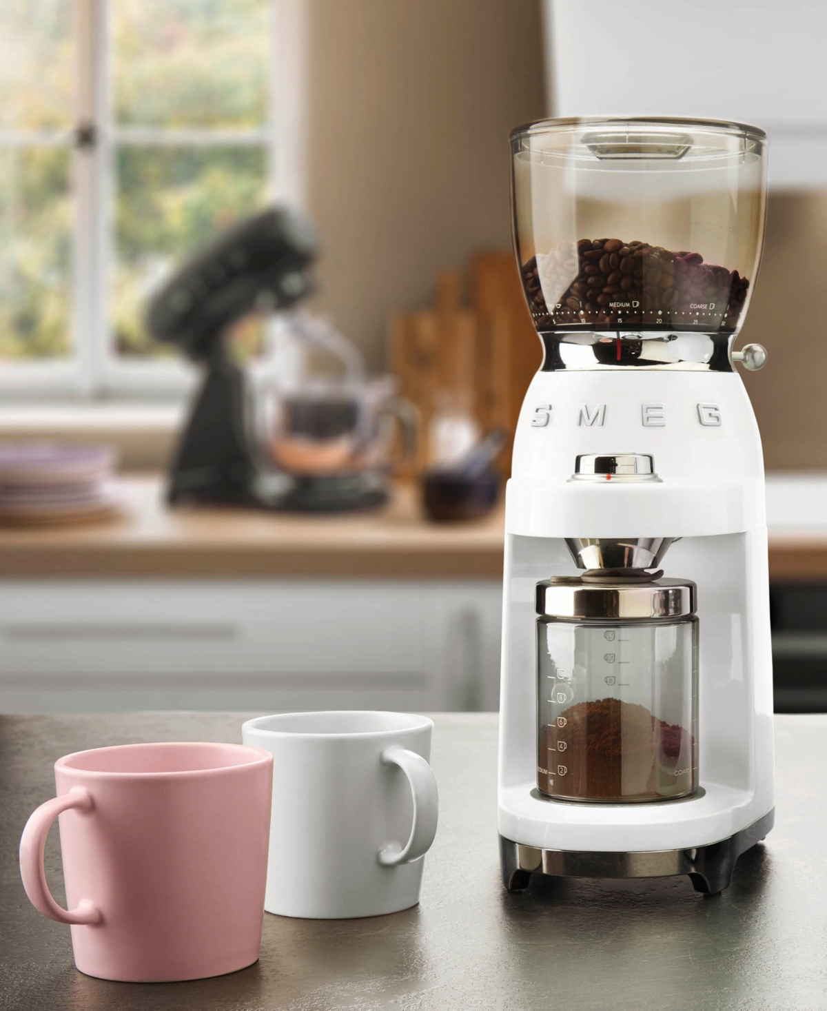 Smeg White Cgf11 Stainless-steel Coffee Grinder In White