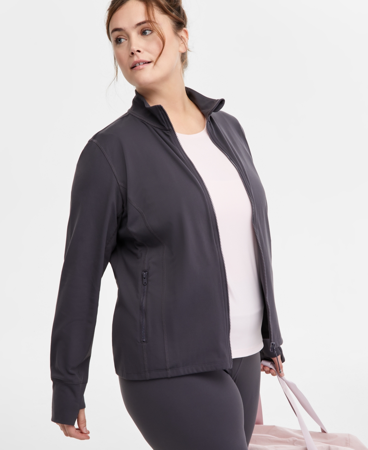 Id Ideology Plus Size Soft Flex Solid Full-zip Jacket, Created For Macy's In Deep Charcoal