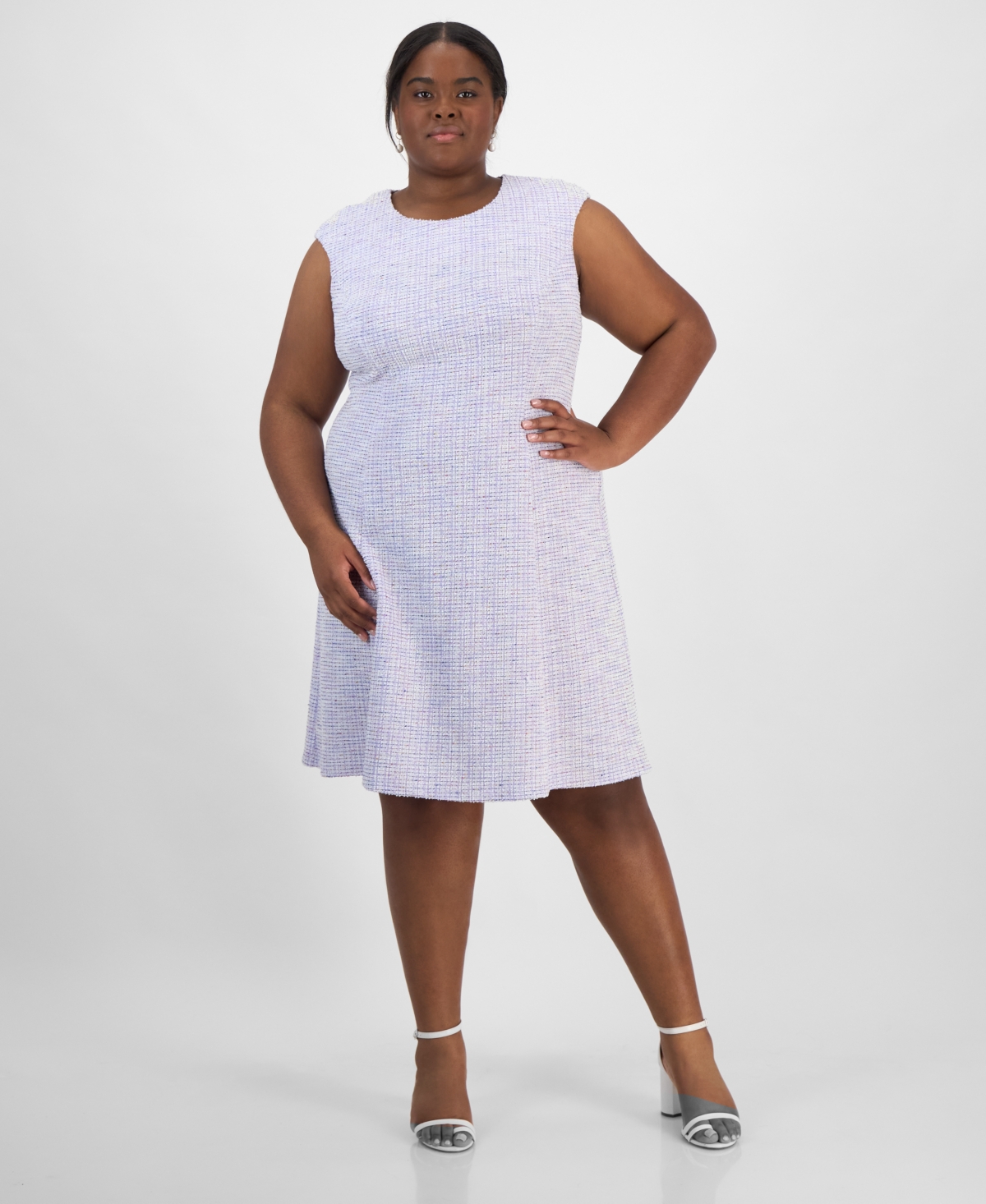 Plus Size Metallic-Threaded Sleeveless Dress - Lav