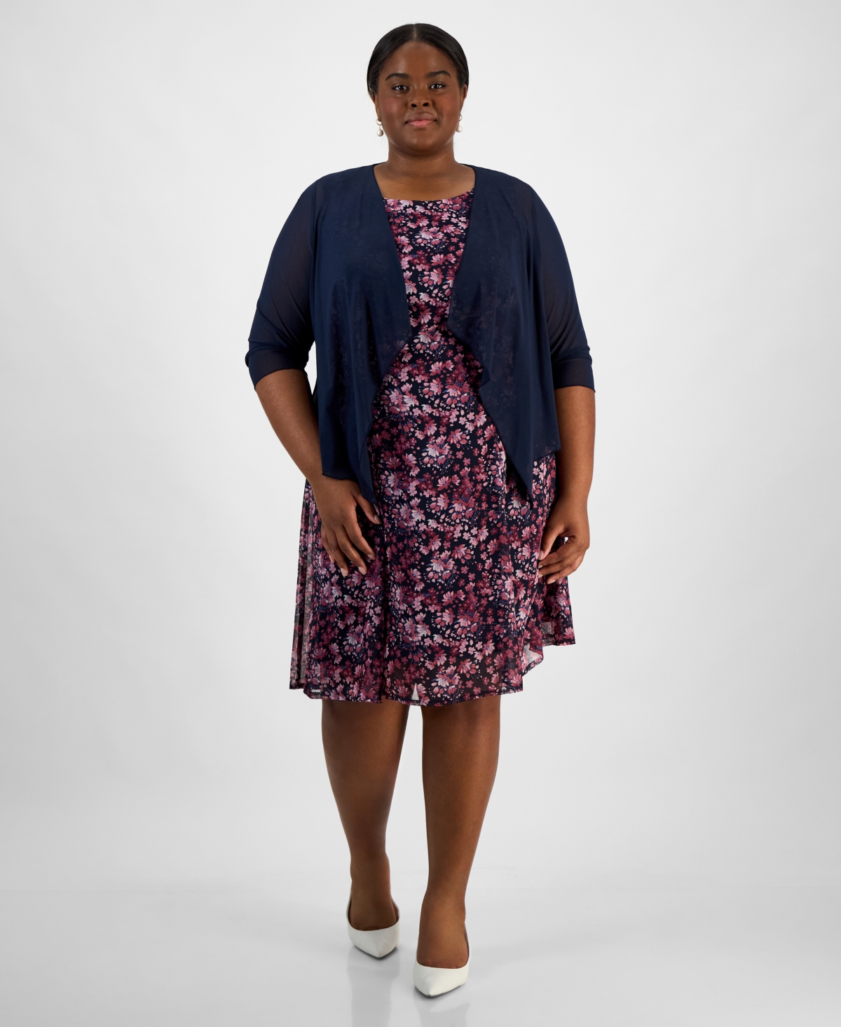 Connected Plus Size Open-font Jacket & Printed Dress In Nam