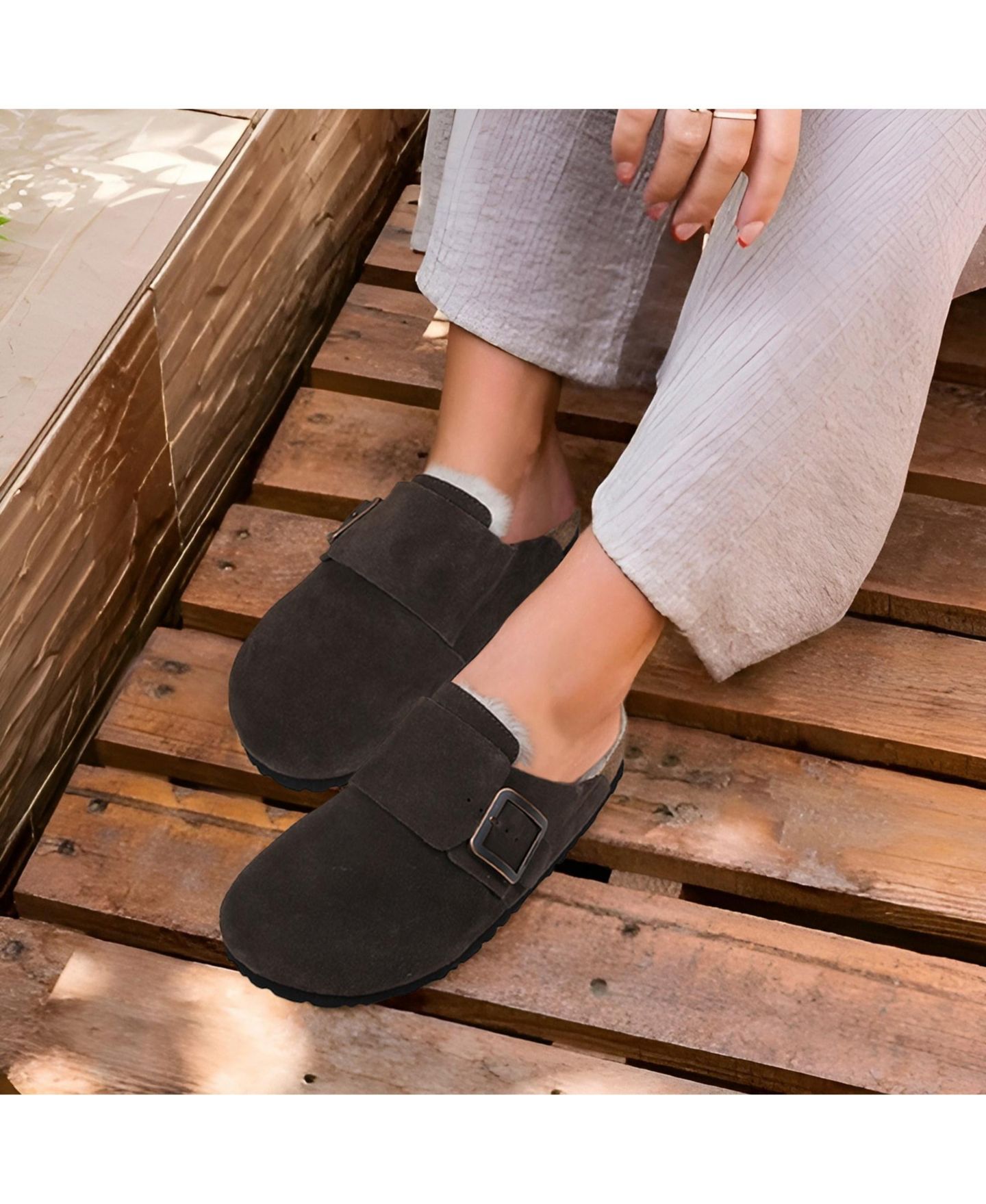 Женские сабо Aerothotic Atlas lambskin Genuine Leather Sherpa Lined Clogs for Women with Arch Support, цвет: Тёмный коричневый — фото 2