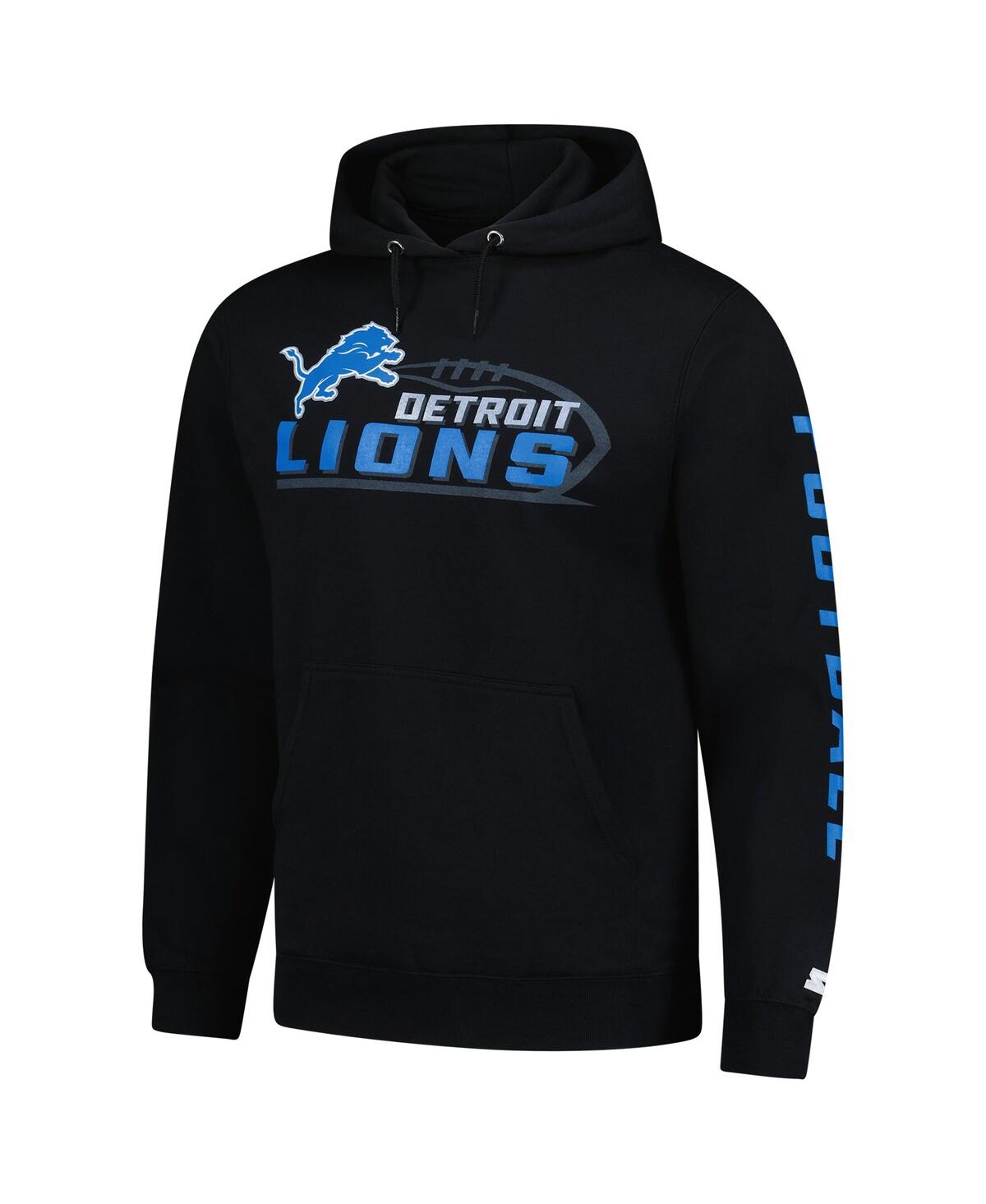 Starter Men's Black Detroit Lions Vintage Pullover Hoodie In Black