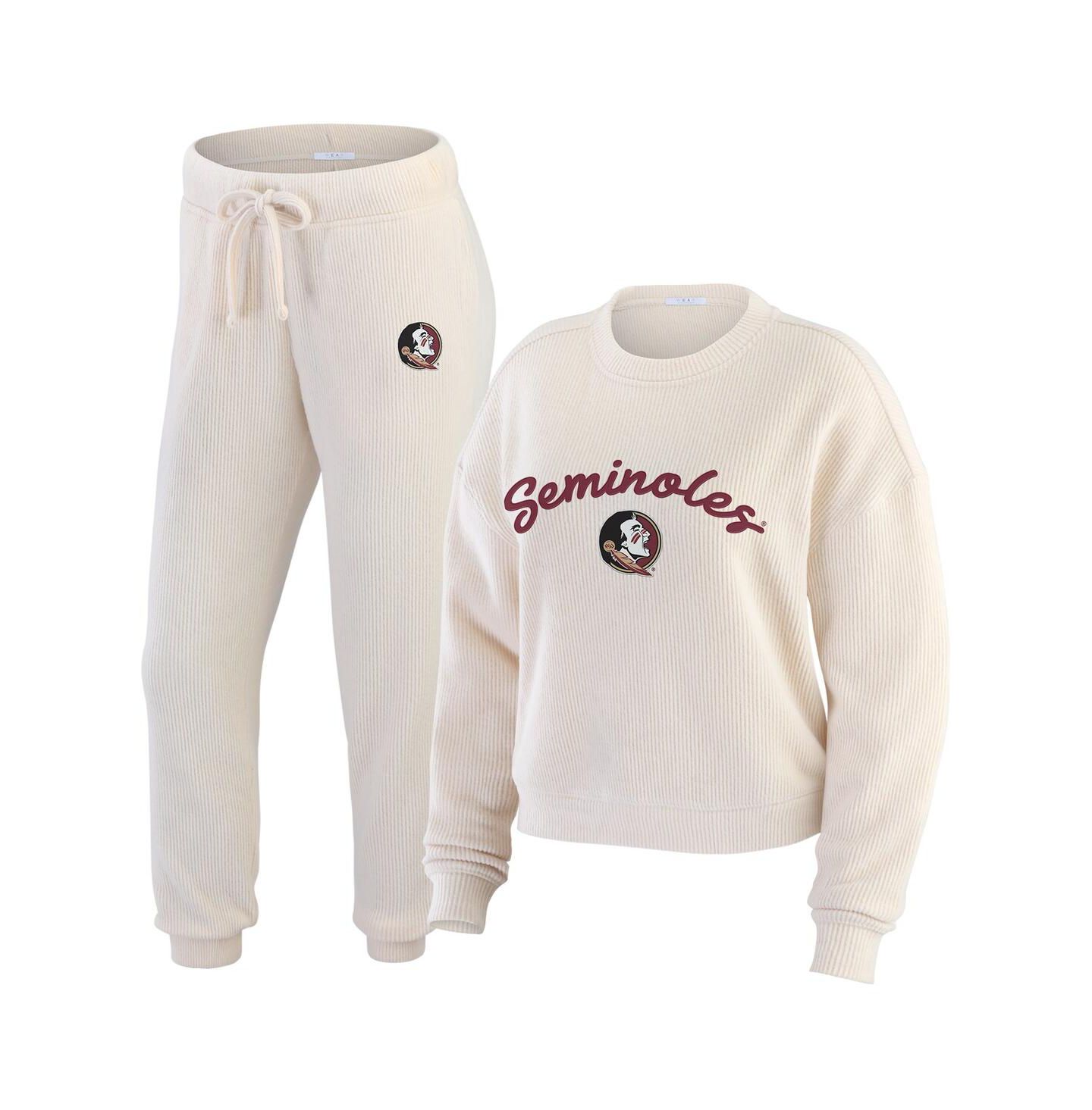 Женские брюки WEAR by Erin Andrews Cream Florida State Seminoles Rib-Knit Long Sleeve T-Shirt Pants Lounge Set — фото 1