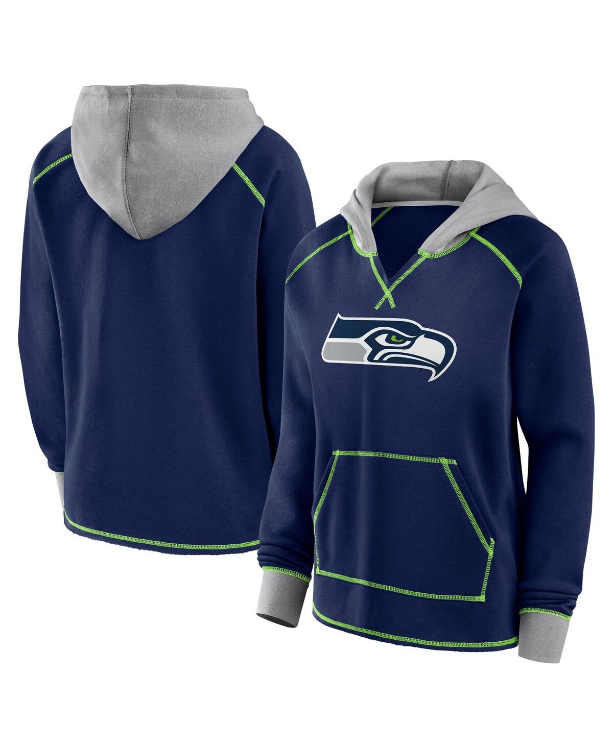 Logo Athletic Women's College Navy Seattle Seahawks Boom Fleece Pullover V-neck Hoodie In College Navy