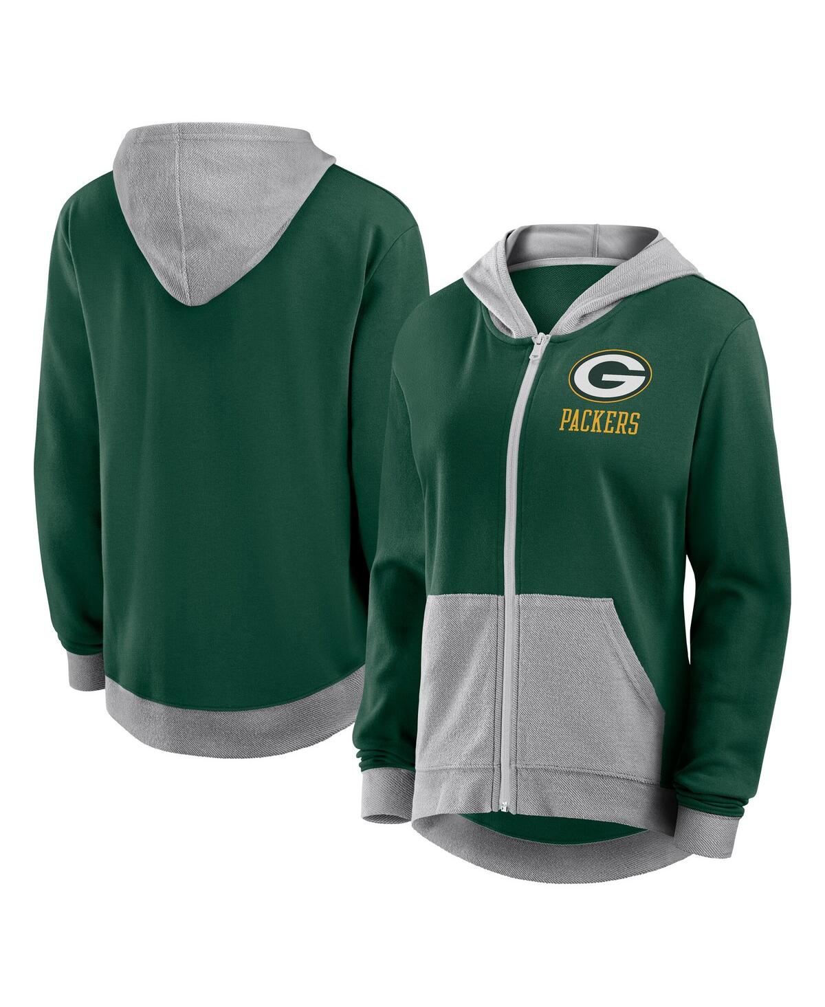 Women's Green Green Bay Packers Hit It French Terry Full-Zip Hoodie - Green