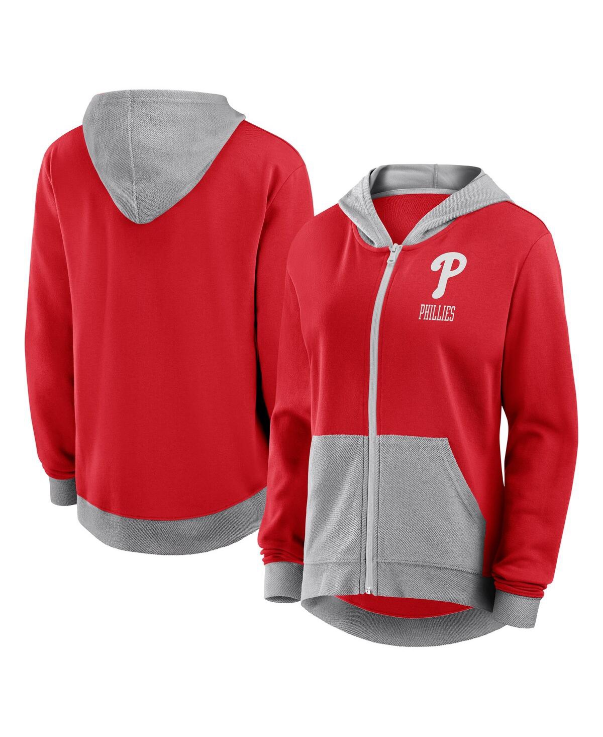 FANATICS WOMEN'S RED PHILADELPHIA PHILLIES HIT IT FRENCH TERRY FULL-ZIP HOODIE 