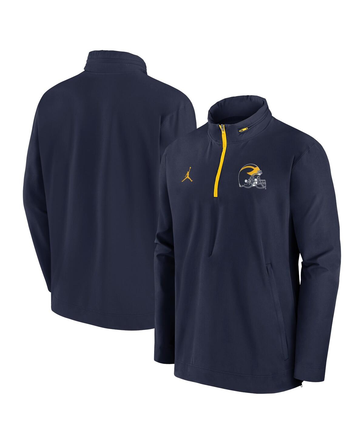 Men's Navy Michigan Wolverines Sideline Coaches Quarter-Zip Jacket - Navy