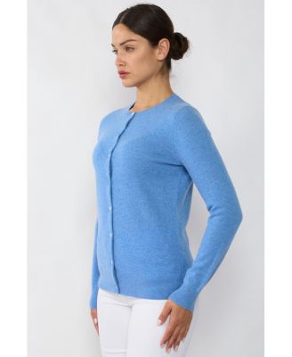 Women's 100% Cashmere Button Front Long Sleeve Crewneck Cardigan Sweater