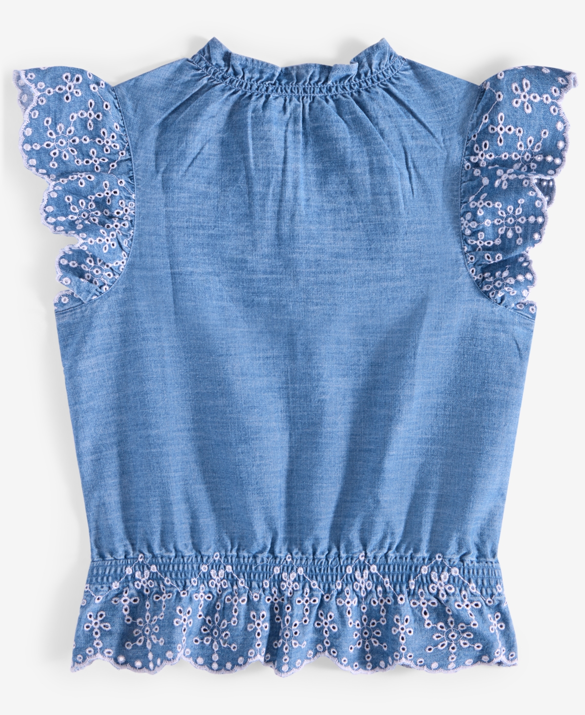 Epic Threads Kid Girl Eyelet-trim Chambray Top, Exclusively At Macy's In Lt Medium