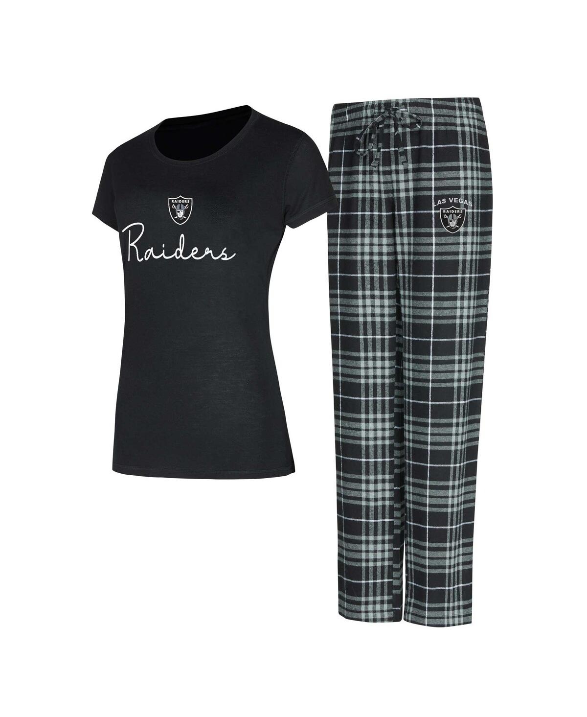 Concepts Sport Women's Las Vegas Raiders Vector T-shirt Flannel Pants Sleep Set In Black,gray