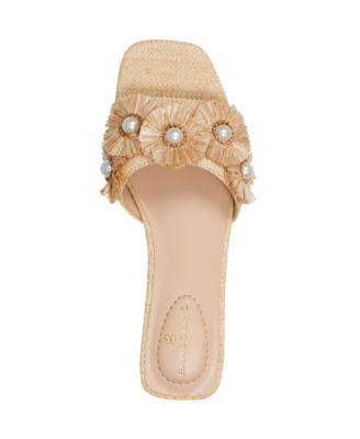 Women's Marcell Flower Raffia Flat Slide Sandals