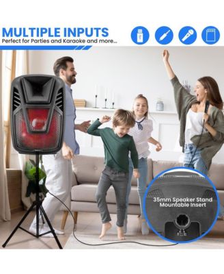 15" Portable Speaker – 80W Max, LED Lights, Wheels, Handles, Remote, Digital Amp, Rechargeable Battery – PA Loudspeaker System