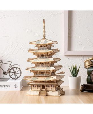 3D Puzzles Wooden Model DIY Pagoda Mechancial Construction Creative Jigsaw Craft Kits Gift , Beige, 6.3"6.3"12.6"