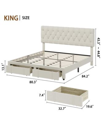 King Size Bed Frame with 1 Storage Drawers, Upholstered Platform Bed Frame