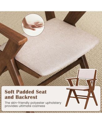 Wooden Dining Chair Set of 4 w/ Rubber Wood Frame Padded Seat & Back Armrests