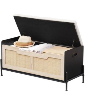 Rattan Storage Bench with 2 Safety Hinges, Storage Chest, Toy Box, Entryway Storage Bench Supports 260 lb, Toy Chest Organizer, Easy Assembly