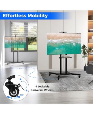 Mobile TV Stand for 32-70 inch Flat or Curved TVs up to 110 lbs w/AV Shelf