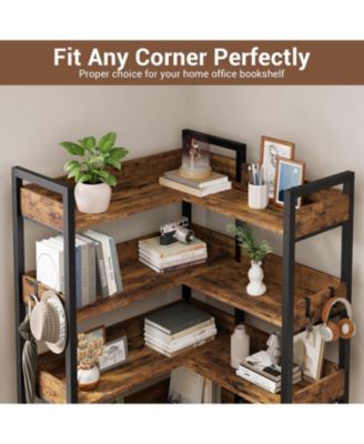 Convertible 5-Tier Corner Bookshelf with L-Shaped Industrial Design for Home Office, Living Room, or Study