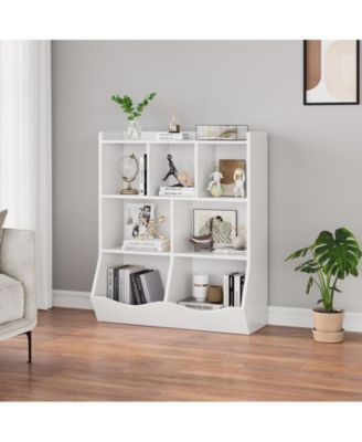 Toy Storage Cabinet, Three-Tier Kids Bookshelf and Bookcase for Storage Books and Toys Shelf with Cubby Organizer for Bedroom and Playroom