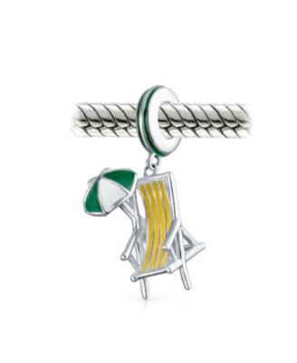 Tropical Vacation Umbrella Beach Chair Dangle Charm Bead Enamel Sterling Silver