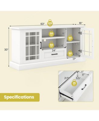 1 PC Wood Farmhouse TV Stand for TVs up to 70'' Media Center w/Glass Doors Cubbies & Drawer