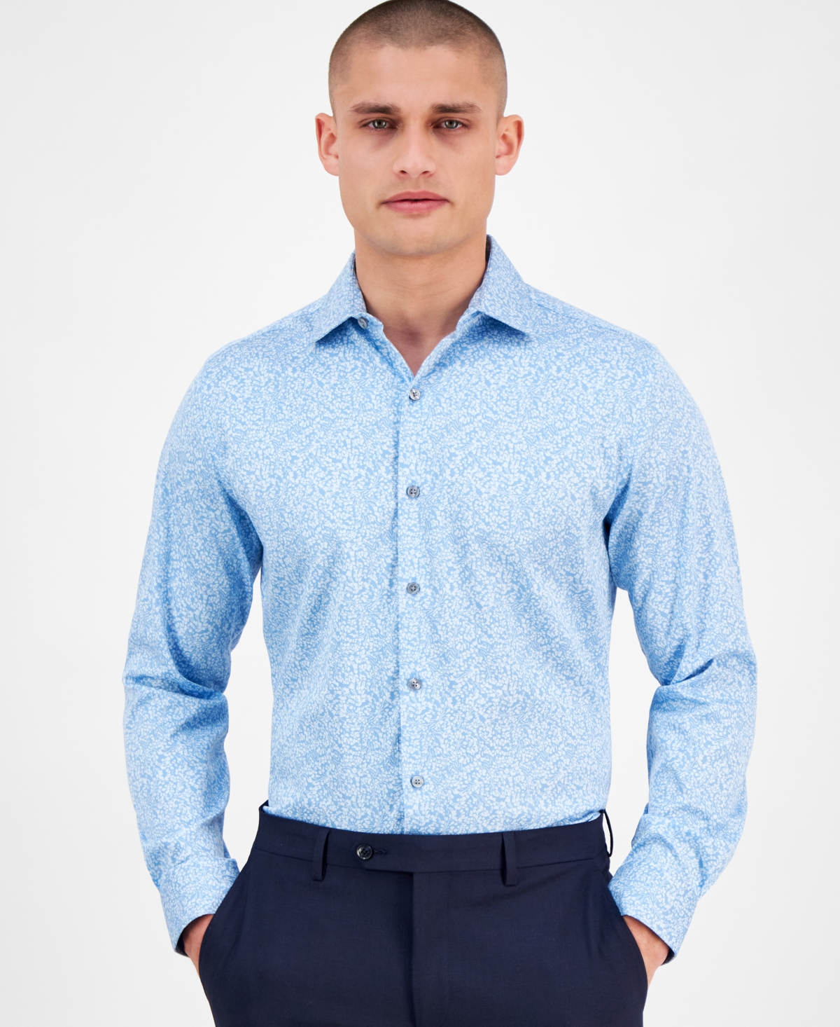 Men's Slim-Fit Daniel Floral Dress Shirt, Exclusively at Macy's - Mid Blue